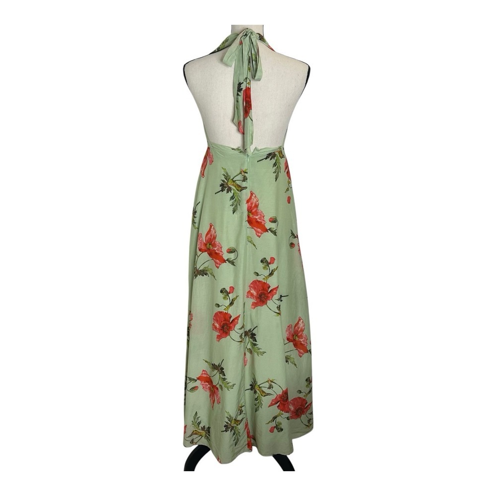 L.K. Bennett Women Dress Maxi Size 4  Green‎ Floral  V-Neck Backless Lined - Picture 3 of 16